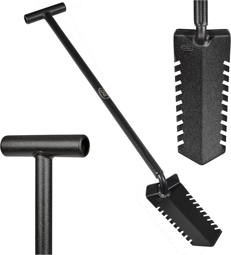 CKG Metal Detecting Shovel Digging Tool with Double Serrated Blade – Heavy Duty Digger Garden Root Cutter T-Handle Spade Professional Metal Detector Accessories, Single - Image 1